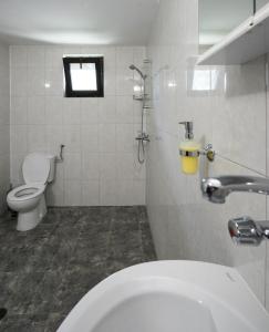 uma casa de banho com um WC branco e um lavatório. em Guest House Intrigue em Cherven