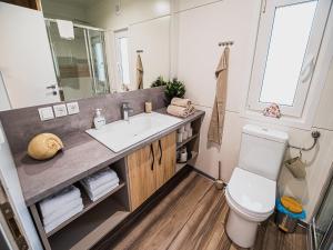 une salle de bain avec un lavabo et des toilettes dans l'établissement Lake Serenity Premium Mobile Homes-Two Bedroom, à Mostec 21 autres photos