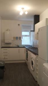 eine Küche mit Waschmaschine und Trockner in der Unterkunft 17 The Green Holiday Apartment in Tenby