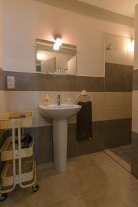 La salle de bains est pourvue d'un lavabo et d'un miroir. dans l'établissement Castel Rouge, à Luzech