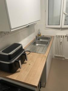 Il comprend une cuisine équipée d'un grille-pain et d'un évier. dans l'établissement Appartement confortable pour petit budget, au Mans