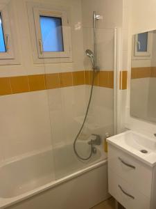 une salle de bain avec douche et lavabo dans l'établissement Appartement confortable pour petit budget, au Mans