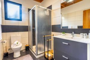 une salle de bains avec douche, toilettes et lavabo dans l'établissement Casa Miguel, à Machico