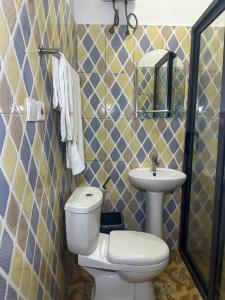 a bathroom with a toilet and a sink at Senalli Hotel in Koforidua +47 photos