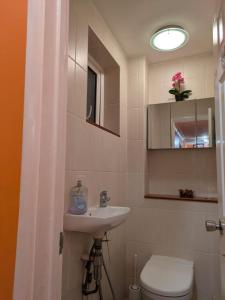a bathroom with a sink and a toilet at Large Central Lodge Near Heathrow Airport & London with Parking in Langley Station +8 photos