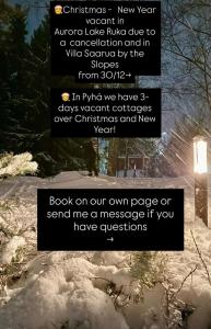 a pile of snow on the ground with a sign at Villa Saarua by the Slopes Ski in, Family & Bike Park, hike trails, National Park, WiFi - Lapland Villas in Ruka