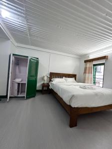 ThapathaliShiva Apartment, Traditional apartment in Thamel的一间卧室设有一张大床和一扇绿门 更多33张照片