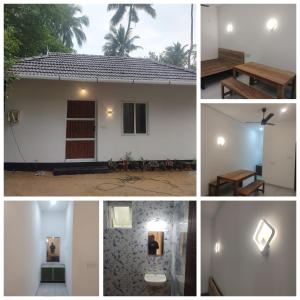 a collage of photos of a house and a room at Katadi beach coral cottage in Thanniyam