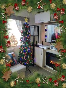 Μια τηλεόραση ή/και κέντρο ψυχαγωγίας στο 61 St Andrew's 3 bedroom Cozy Caravan near Edinburgh Seton Sands Holiday Village