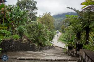 een weg in de bergen met een persoon die eroverheen loopt bij Kambana Résidence in Ranomafana