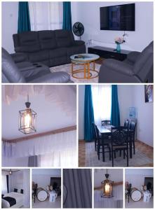 un collage de fotos de una sala de estar y un comedor en Rehema Apartments, en Kisumu