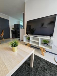 ein Wohnzimmer mit einem großen Flachbildfernseher in der Unterkunft Rancagua Centro Departamento 3 dormitorios excelente ubicacion in Rancagua