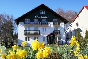 a building with yellow flowers in front of it at Orchidea in Szklarska Poręba