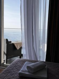 a bedroom with a bed with a view of the ocean at MunSpell Apartment in Kopaonik