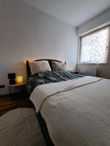 a bedroom with a large bed and a window at Résidence le château Kaysersberg in Kaysersberg +7 photos