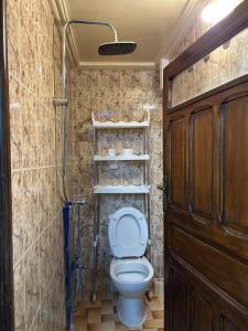 a small bathroom with a toilet and a shower at Maison EZ in Rabat +11 photos