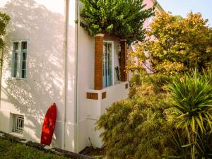 een wit huis met een raam en planten bij Porto Surf Lodge in Porto