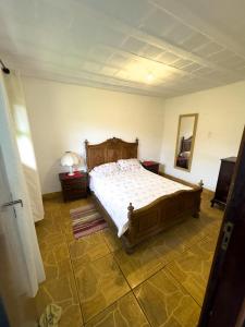 a bedroom with a bed and a mirror on the wall at Recanto do major in Petrópolis