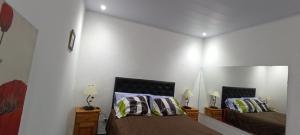 a bedroom with two beds and a mirror at Alojamiento walter in Ezeiza