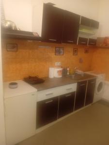 a small kitchen with a sink and a microwave at Sindi Apartman in Bačka Palanka
