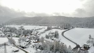 穆希纳ZŁOCKIE HILL spa的雪中村庄的空中景观 更多9张照片