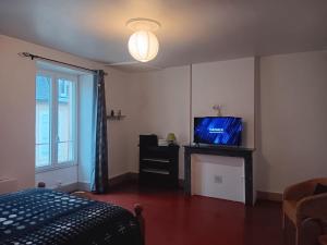 a bedroom with a bed and a television on a table at Le gîte nivernais in Varzy
