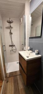 Koupelna v ubytování Lodge-Sagne une ferme rénovée au cœur du Cantal à proximité de la station de ski du Lioran