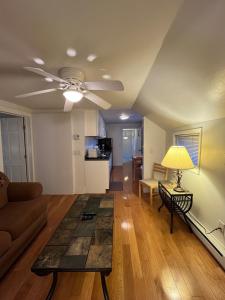 a living room with a couch and a table at Gulf Stream House - Hammondsport Getaway Apartment Unit 11 in Hammondsport +3 photos