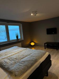 Una cama o camas en una habitación de 5 room apartment in the heart of Flensburg