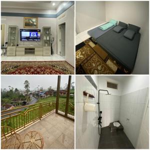 a collage of pictures of a room with a bed and a balcony at Villa Pangalengan in Palayangan