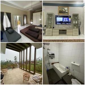 a collage of three pictures of a bathroom at Villa Pangalengan in Palayangan