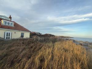 une maison sur une colline à côté de l'océan dans l'établissement Cottage on remote wild coast, à Bawdsey 6 autres photos