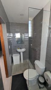a bathroom with a toilet and a sink at Mitaly Apartamentos 111 in Santo Domingo
