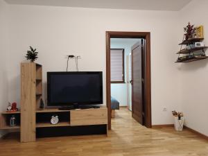 a living room with a flat screen tv on a entertainment center at Stela Divcinova in Divčibare