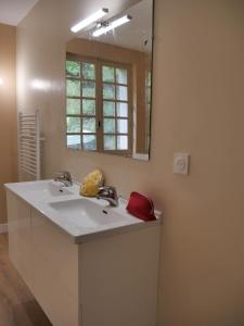 a bathroom with a sink and a mirror at Domaine la Pause in Aveyron in Vabres-lʼAbbaye