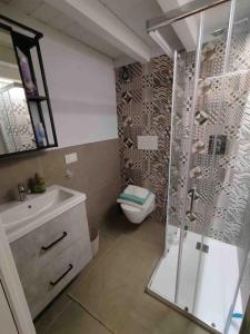 a bathroom with a shower and a toilet and a sink at NIC Lake House in Sulzano +46 photos