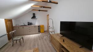 迪利然Penthouse 2 , apartment with 2 bedrooms的一间带大电视和厨房的客厅