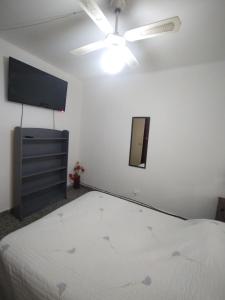 ein Schlafzimmer mit einem Bett und einem Flachbildfernseher in der Unterkunft una caricia al alma in Neuquén