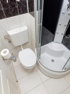 ポドゴリツァにあるWhite Lounge Haustorのトイレとシャワー付きの白いバスルーム