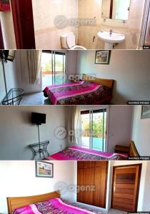 2 fotos de una habitación con cama y lavabo en Resedence lettoral, en Mohammedia