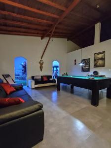 Pousada do Betão في غواردا دو إمباو: غرفة معيشة فيها طاولة بلياردو