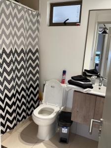 a bathroom with a white toilet and a sink at alojamiento en coquimbo in Coquimbo +10 photos