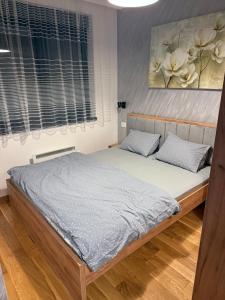 un dormitorio con una cama en una habitación en Diamond grey Titova Vila, en Zlatibor