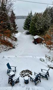 a group of picnic tables in the snow at 1463 Big Rideau in Portland