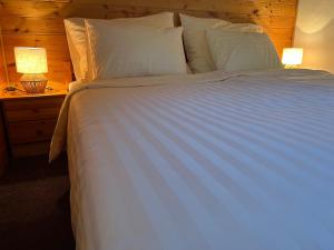a large white bed with two lamps on a table at Wellness Hotel Zdobnice in Zdobnice