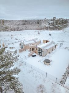 an aerial view of a farm in the snow at Ulinia Harmony Hill in Ulinia
