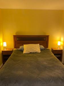 a bedroom with a bed with two lamps on both sides at Departamento 3 piezas in Viña del Mar