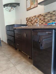 圣玛尔塔Casa Finca Mauka的带水槽和台面的厨房