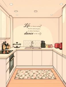 an illustration of a kitchen with a sink at Lets Stay SA Manchester 2Bed 2Bath l Waterfront l Balcony l Free WiFi l Dishwasher l Airfryer l Coffee Machine l Media City l Salford Quays l City Centre l The Lowry l Palace Theatre l Opera House l M60 l M61 l M62 l M6 in Manchester