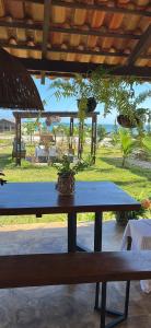 - une table de pique-nique avec une plante en pot en haut dans l'établissement Casa nova, à Prea